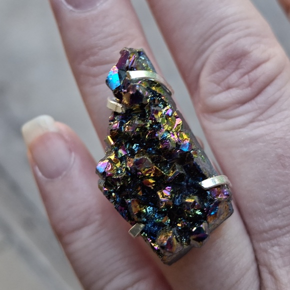 New Titanium Druzy 925 Silver Ring. - Picture 3 of 12